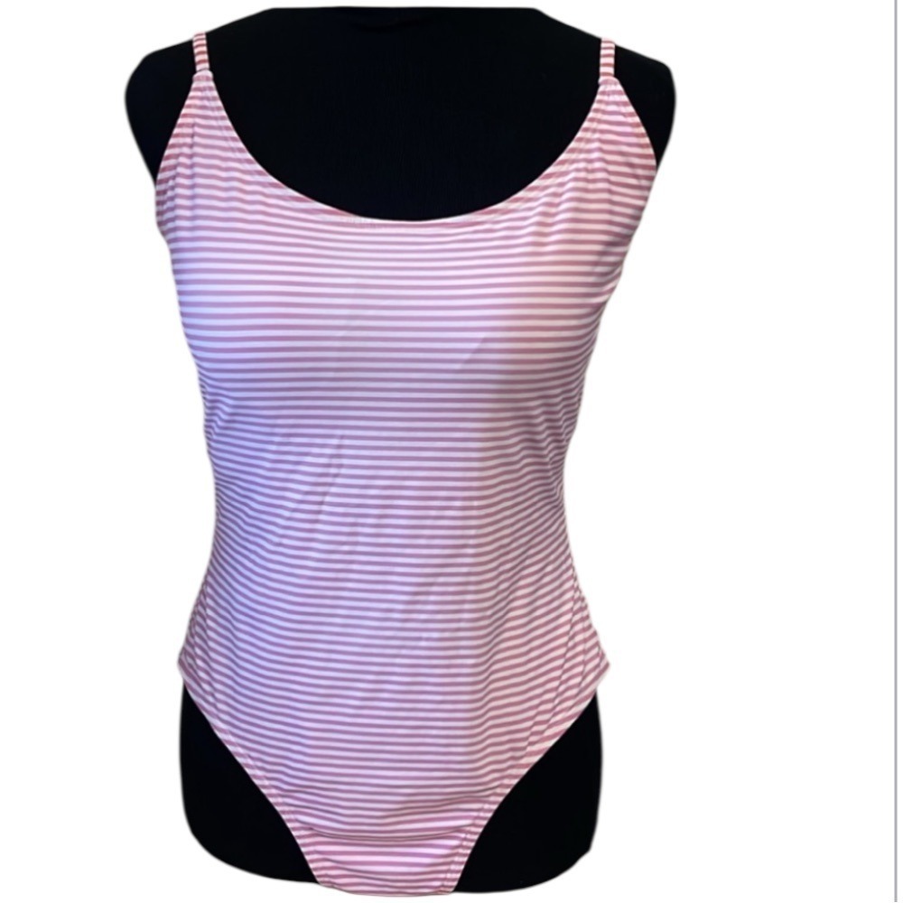 Anne Cole Womens Pink White Striped One Piece Swimsuit Adjustable Straps Size 16 - Picture 1 of 5